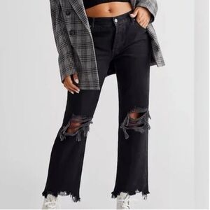 We The Free Black Ripped trendy style Straight leg distressed Jeans